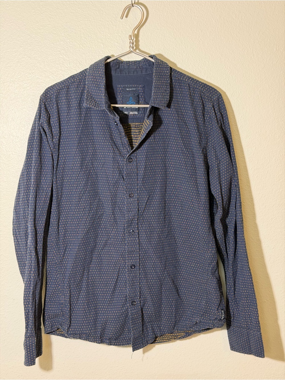 Prana Graden Organic Cotton Long Sleeve Shirt Men’s Sz Medium Slim Fit Blue